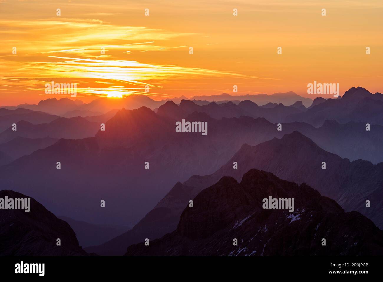 Morning mood above Kaiser range and Berchtesgaden Alps, Karwendel range