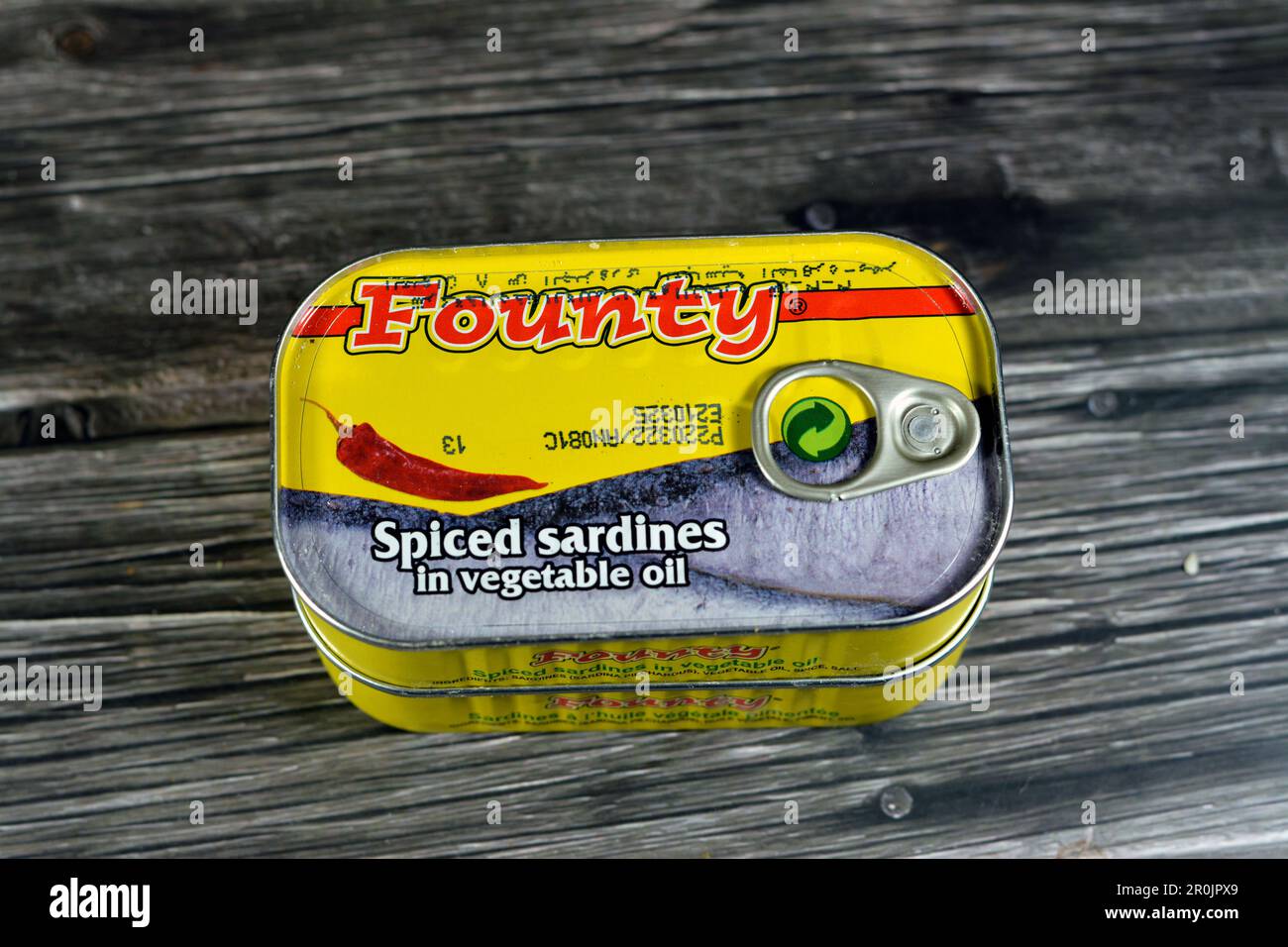 Cairo, Egypt, May 6 2023 Canned Founty spiced Moroccan Sardines in