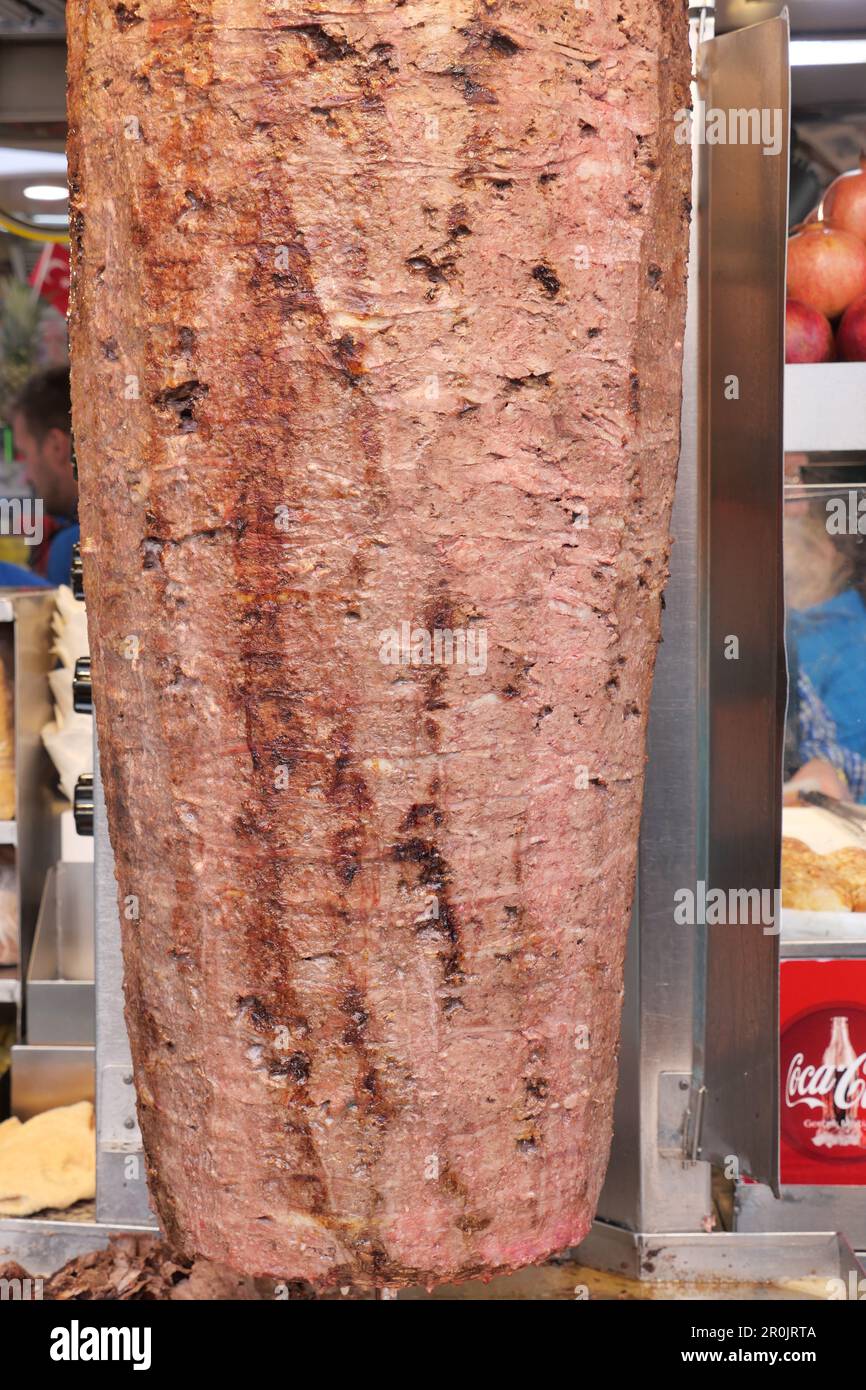 rotating traditional gyros meat close up Stock Photo Alamy