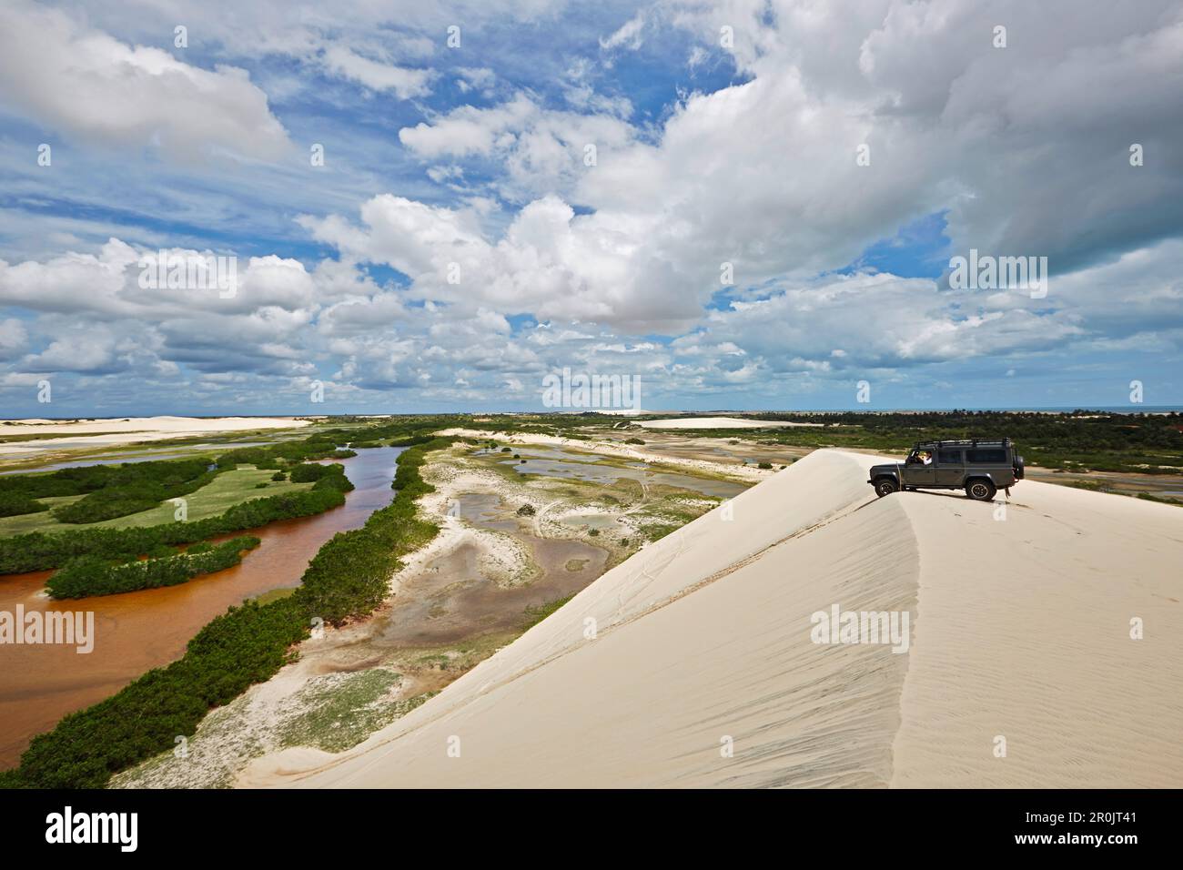 On the Tatajuba sand dunes, lagoons are filled by rainwater, ride with 4WD, Tatatjuba, west Jericoacoara, Ceara, Brazil Stock Photo