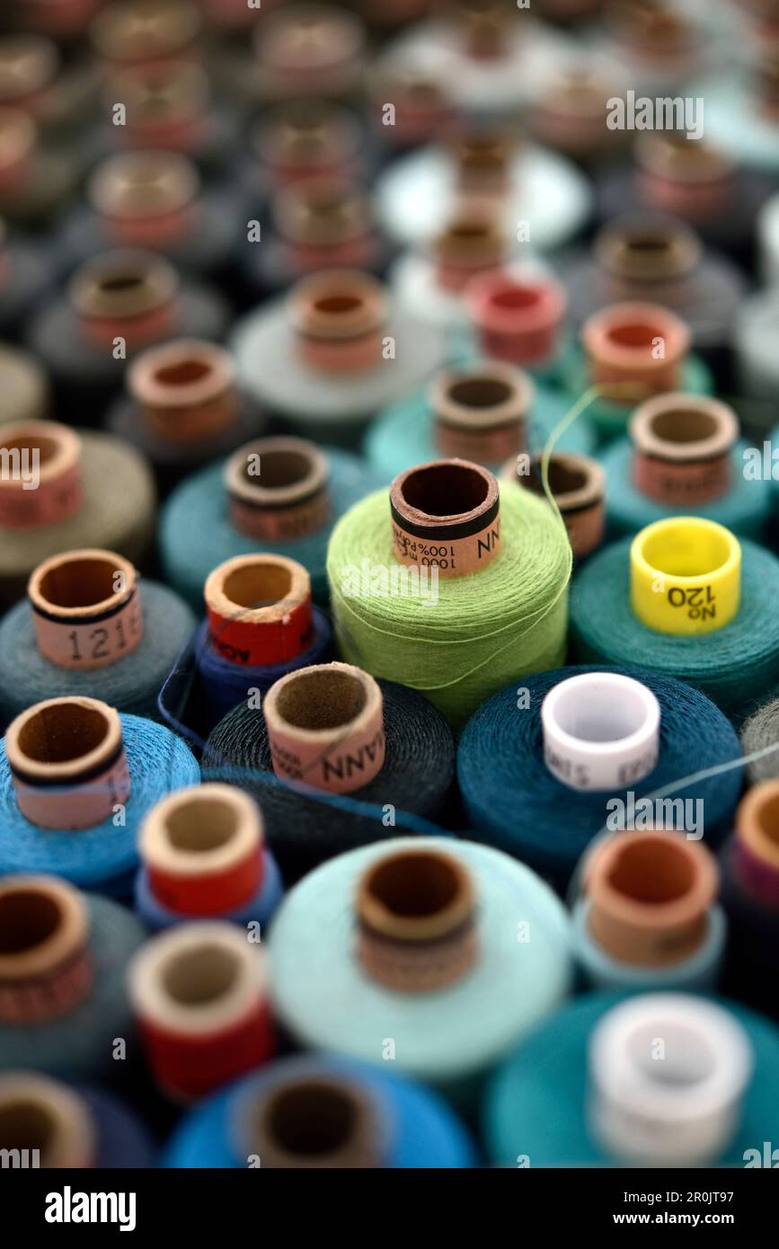 sewing thread, garn rolls at a dressmakers in Hamburg, Germany Stock Photo