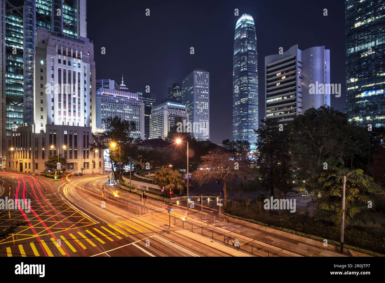 view at IFC two in Central District at night, Hongkong Island, China, Asia Stock Photo