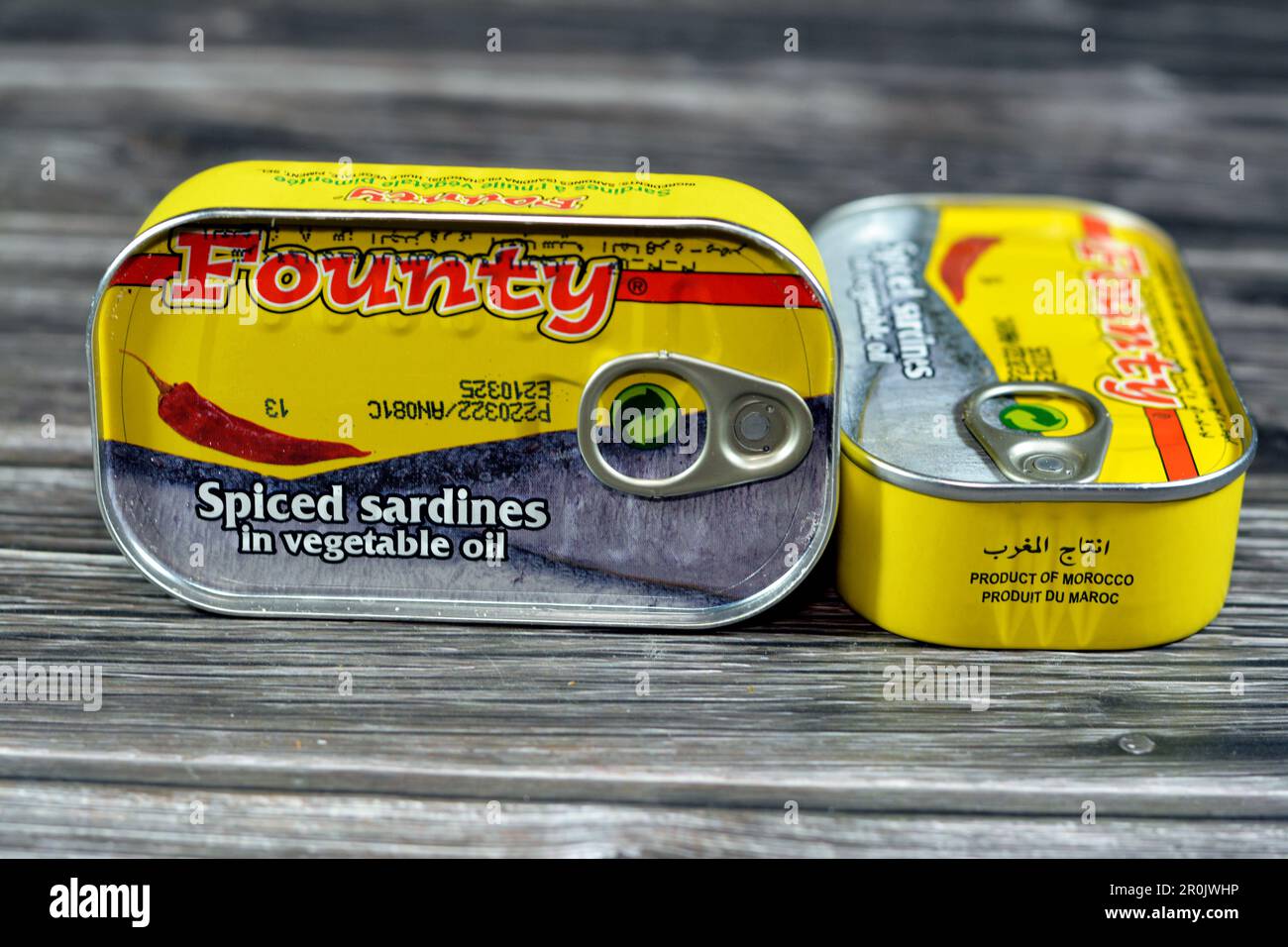 Cairo, Egypt, May 6 2023 Canned Founty spiced Moroccan Sardines in
