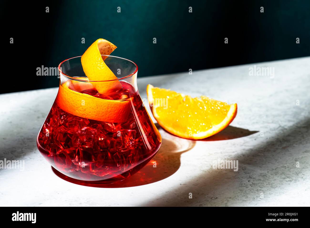 Boulevardier alcoholic cocktail drink with bourbon, vermouth, bitter