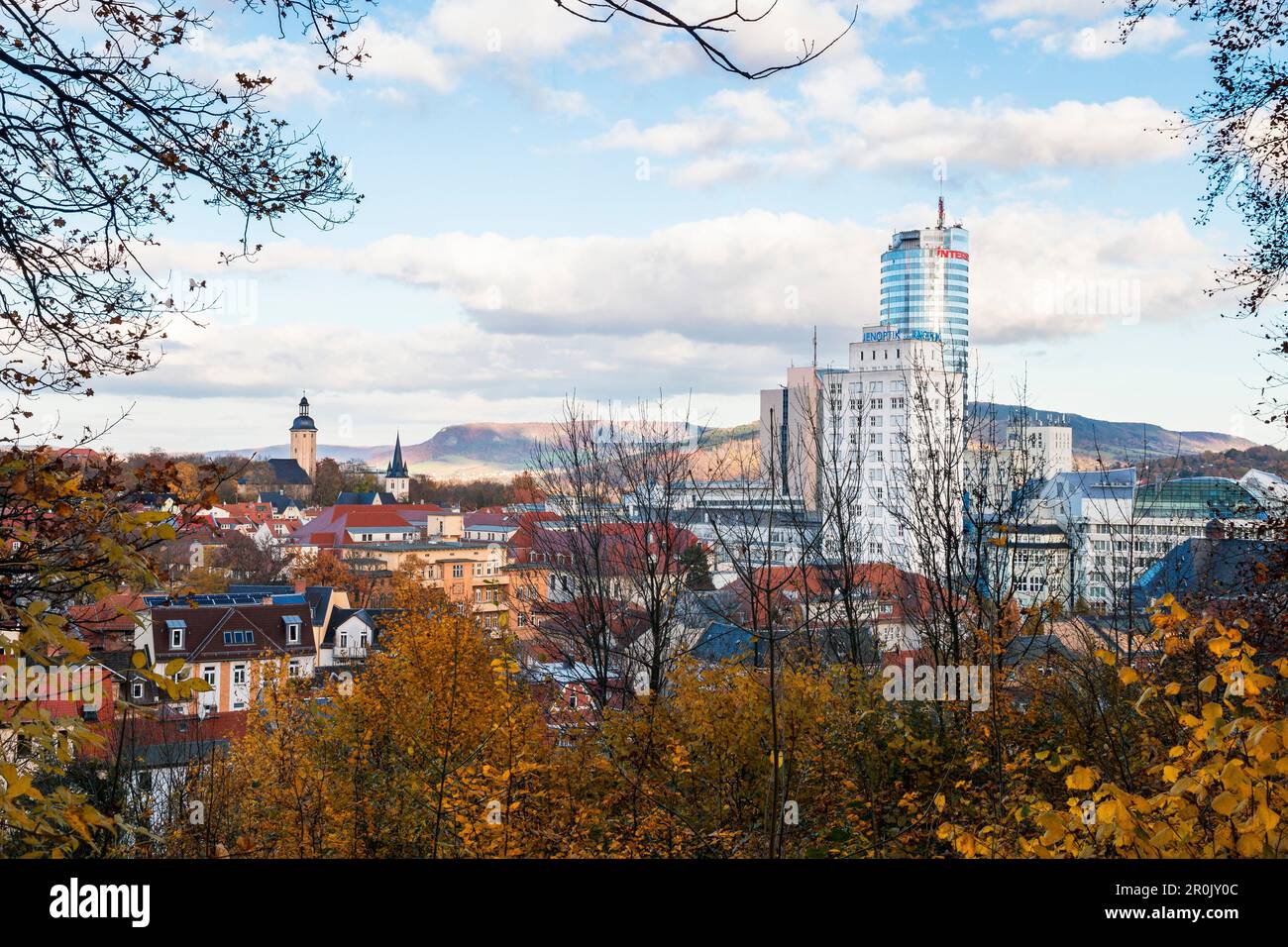 Jena with Jentower in autumn, Thuringia, Germany, Europe Stock Photo