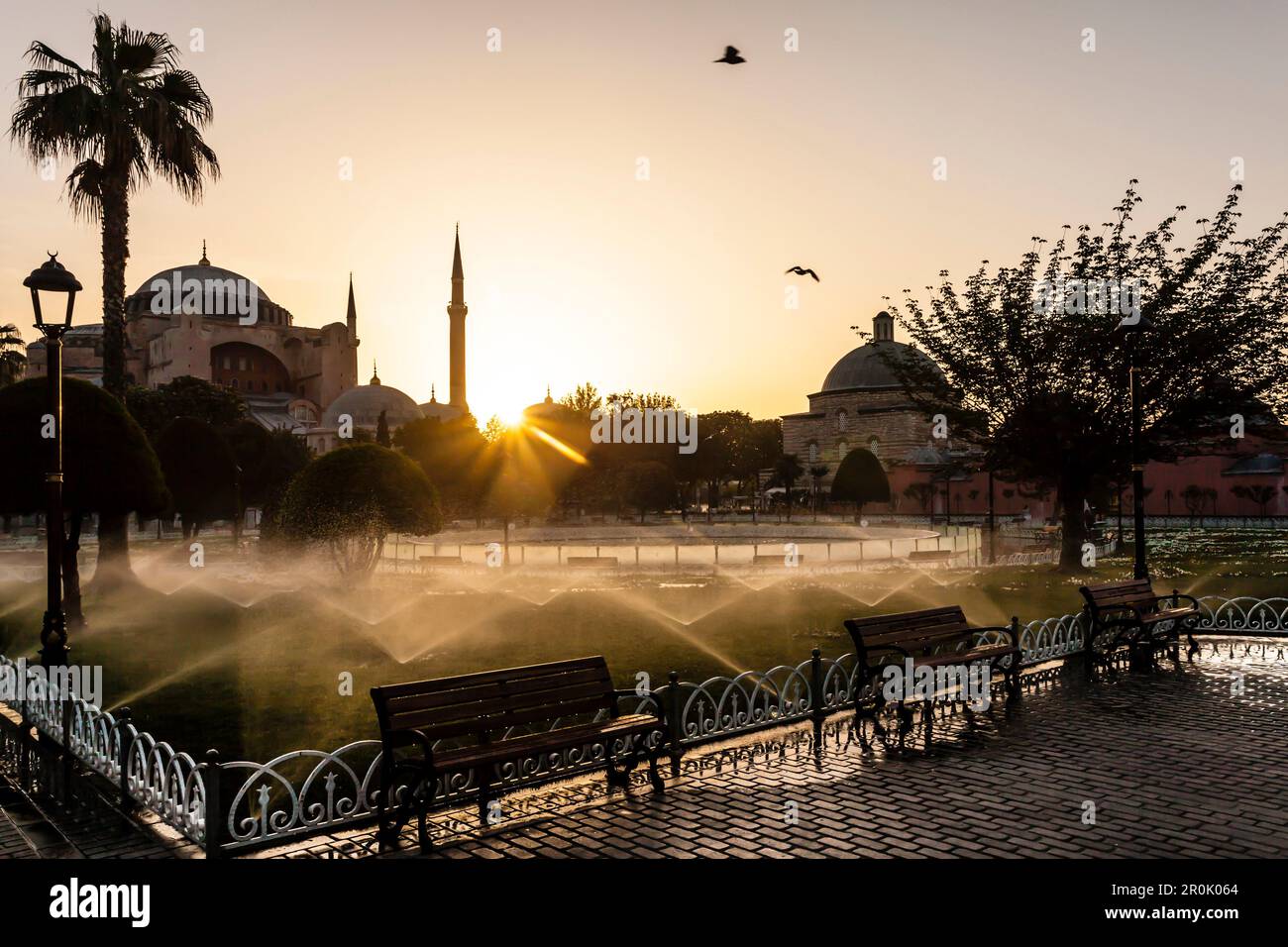 In the Sultan Ahmet Park park at the Hagia Sophia the lawn is watered ...