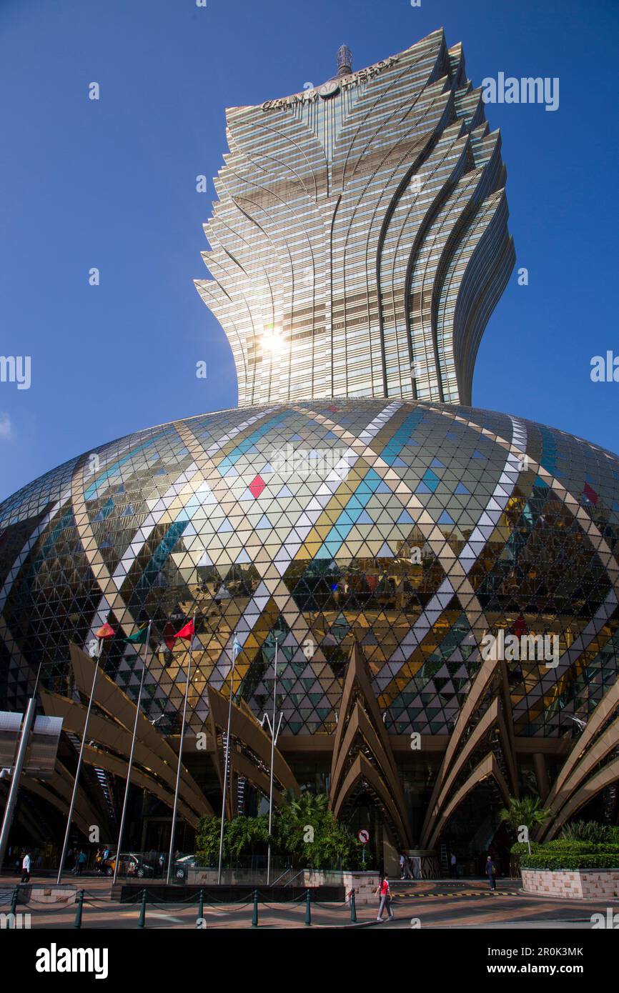 Extravagant architecture on exterior of Grand Lisboa Hotel & Casino, Macau, Macau, China Stock Photo