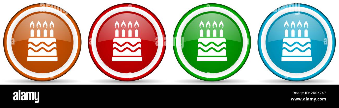 Birthday cake glossy icons, set of modern design buttons for web ...