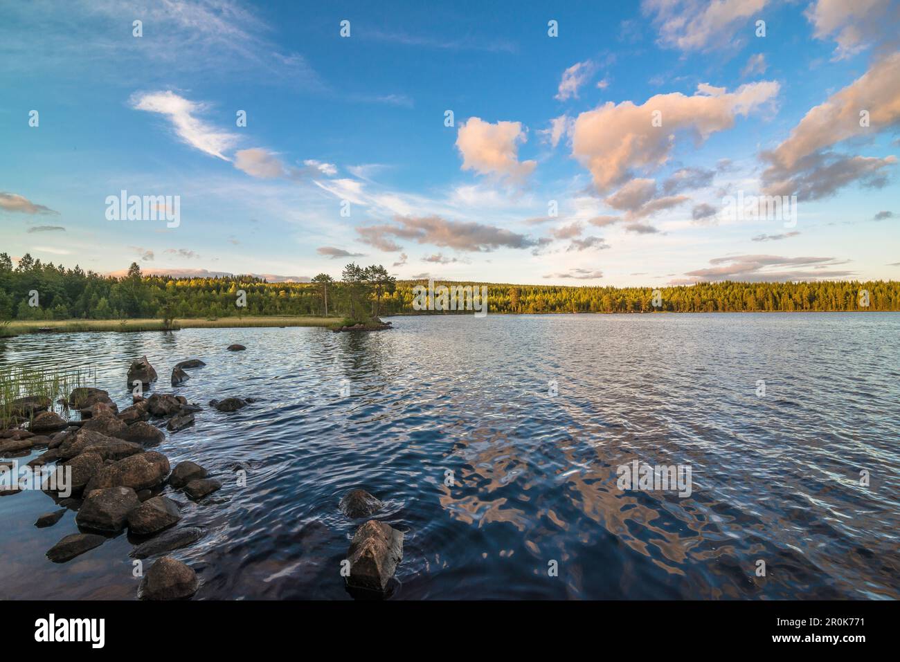 view over a lake at dusk near Munkfors, Varmland, Sweden Stock Photo