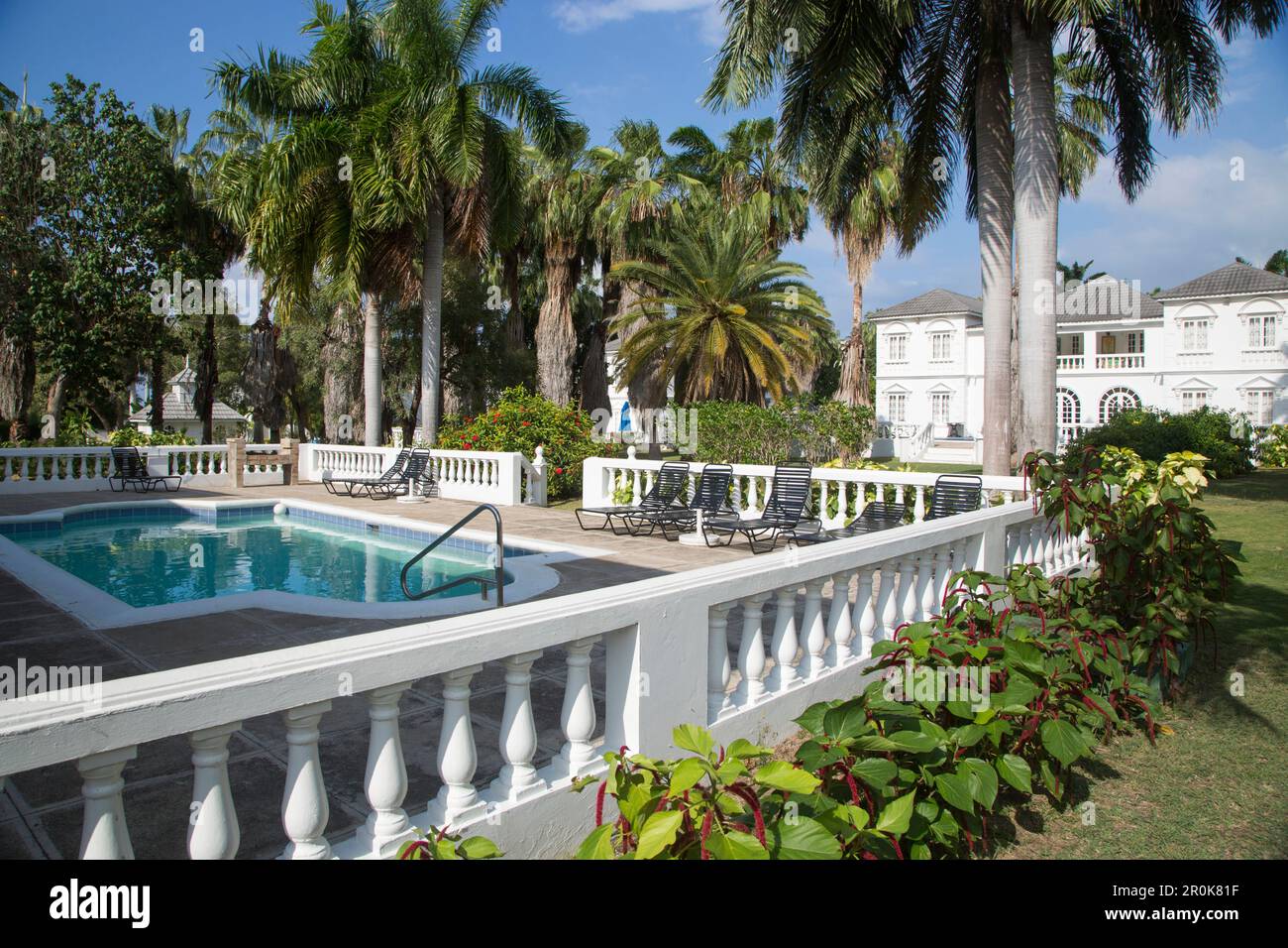 Private pool at Royal Court of Half Moon Resort Rose Hall, near Montego Bay, Saint James, Jamaica Stock Photo