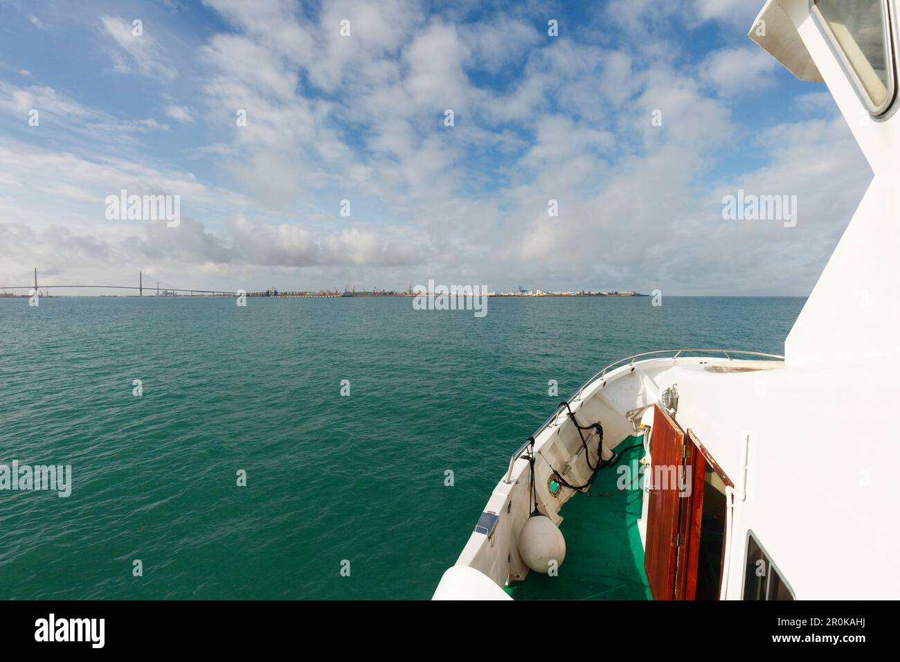 ferry from Puerto de Santa Maria to Cadiz, Cadiz on the horizon, Cadiz