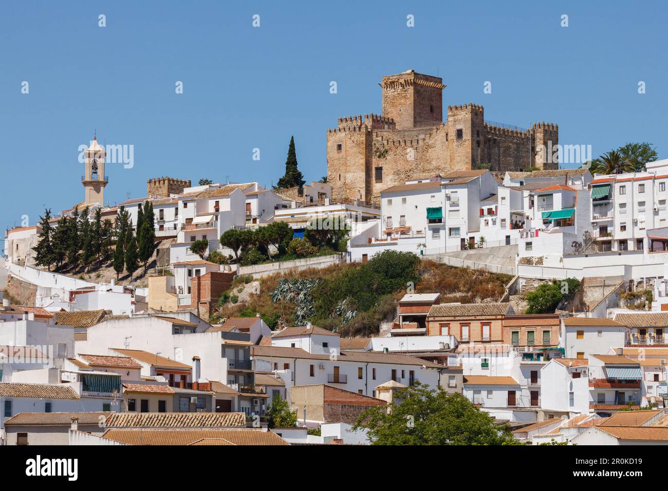 Castillo, castle, Pueblo Blanco, white village, Espejo, Cordoba province, Andalucia, Spain, Europe Stock Photo
