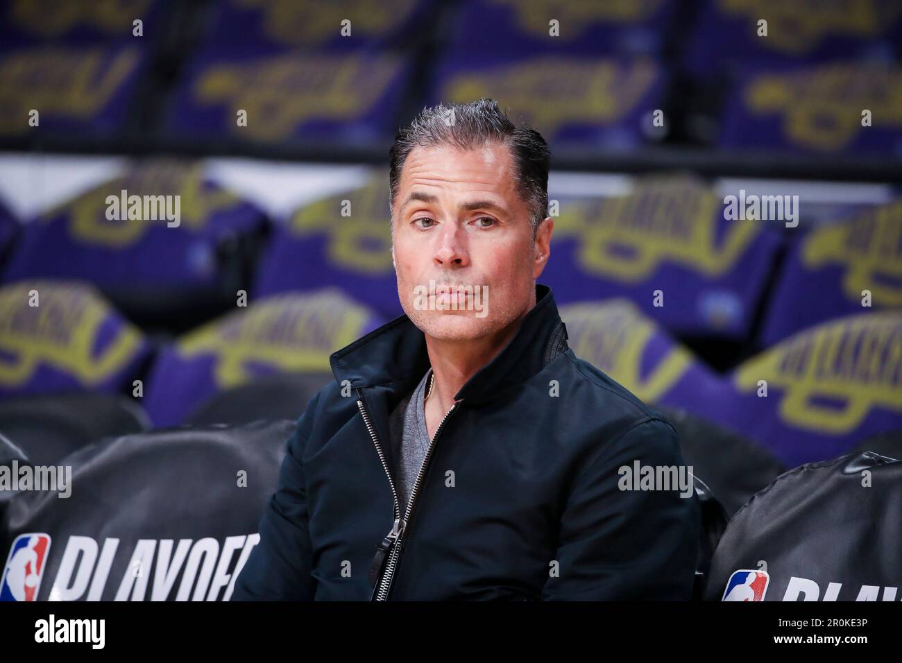 LOS ANGELES, CA - MAY 08: Rob Pelinka is currently the vice president of  basketball operations and general manager of the Los Angeles Lakers during  game 4 of the NBA Western Conference