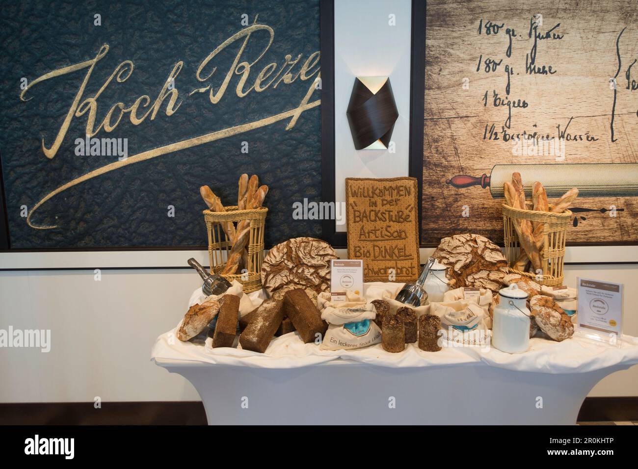 Famous TUI Cruises Artisan bread display at entrance to Backstube restaurant aboard cruise ship Mein Schiff 6 (TUI Cruises), Baltic Sea, near Denmark Stock Photo