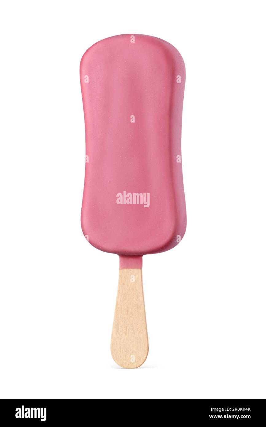 Popsicle ice cream bar with pink ruby chocolate coating isolated on