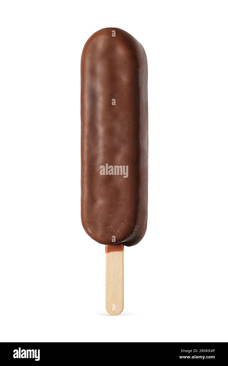 Popsicle ice cream bar with chocolate coating isolated on white