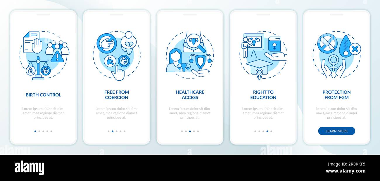 Reproductive rights blue onboarding mobile app screen Stock Vector