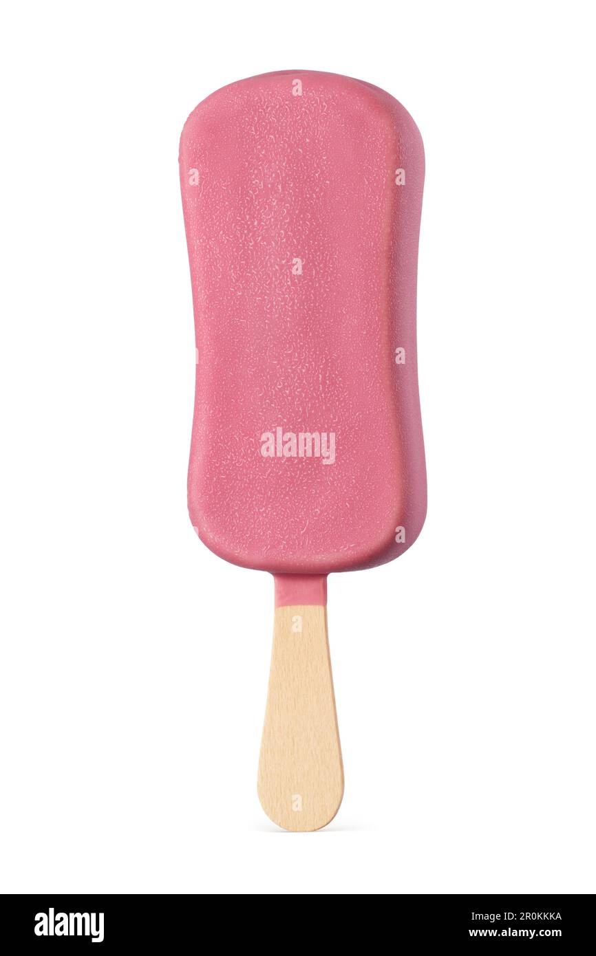 Popsicle ice cream bar with pink ruby chocolate coating isolated on