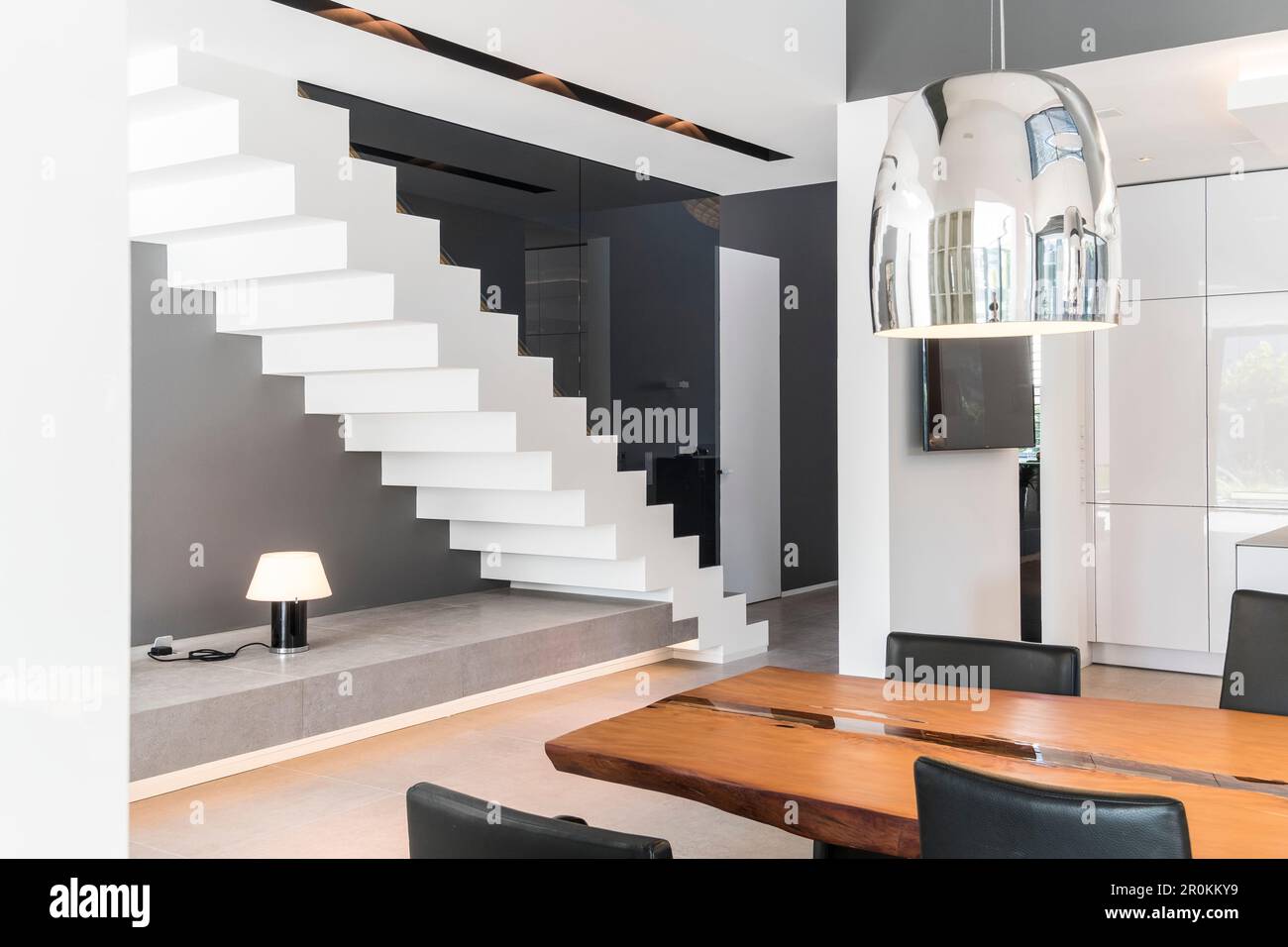staircase of a modern architecture house in the Bauhaus style