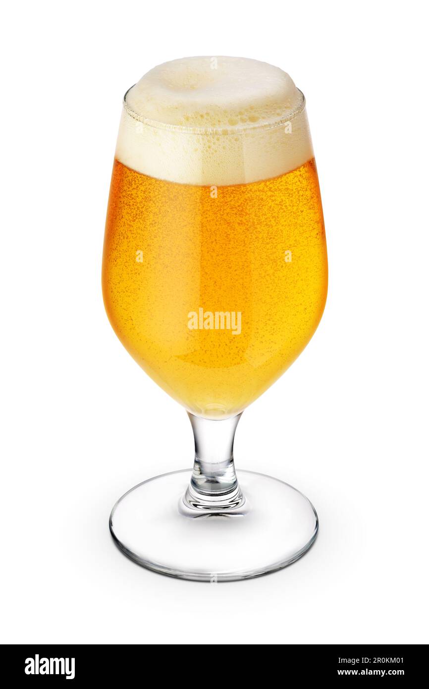Glass of lager beer with cap of foam isolated on white background Stock Photo