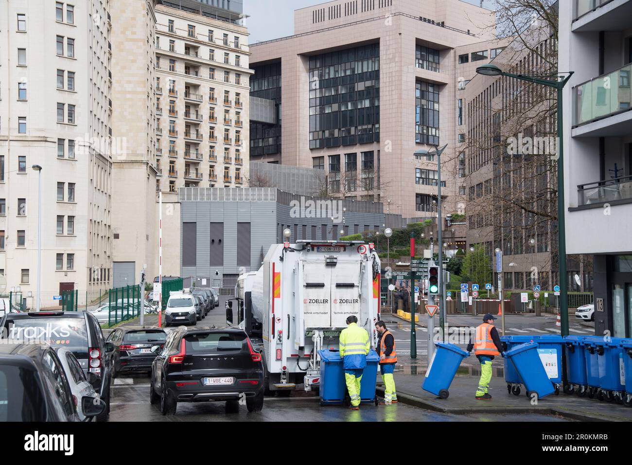 Garbage truck taking municipal solid waste in Brussels, Belgium