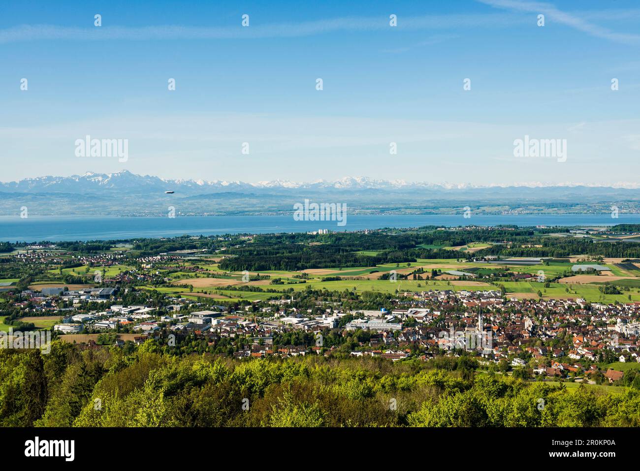 View over Lake Constance with Swiss Alps, Linzgau, Lake Constance,  Baden-Württemberg, Germany Stock Photo