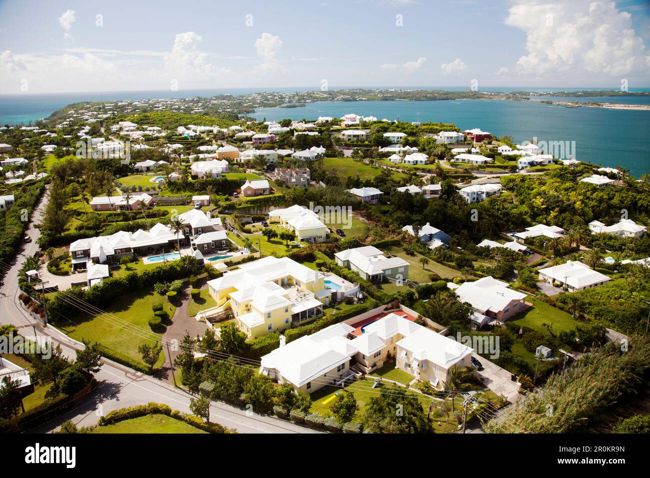 BERMUDA. Southampton Parish. View of homes and coast from the Gibb's Hill Lighthouse in Southampton. Stock Photo