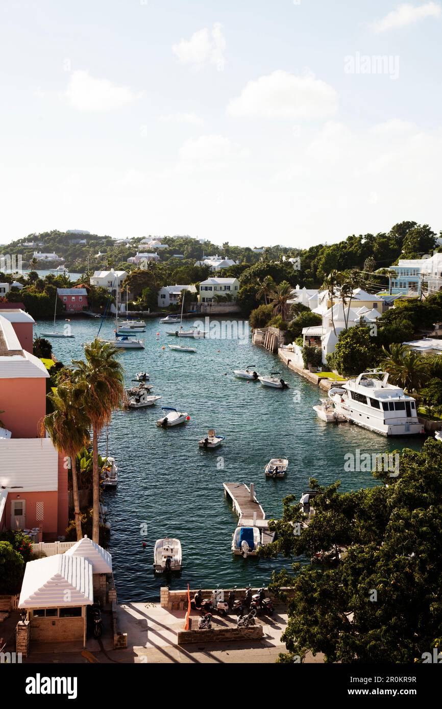 Bermuda. Hamilton. View Of Hamilton Houses And Boat Dock From The 