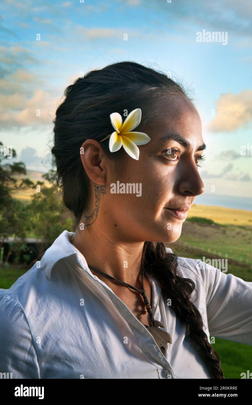 EASTER ISLAND, CHILE, Isla de Pascua, Rapa Nui, Natalie a local Rapa Nui woman Stock Photo