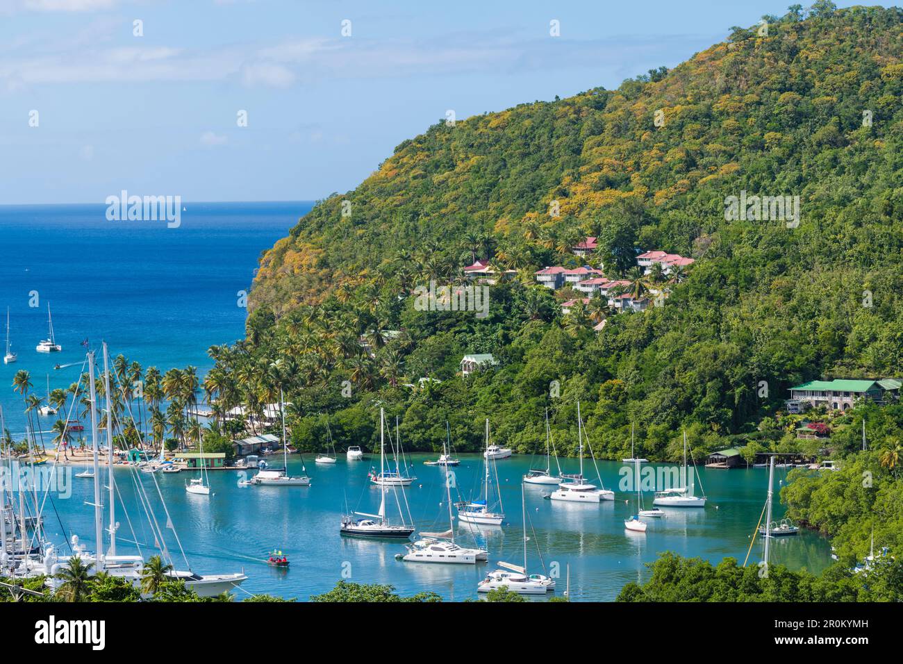 Marigot Bay with sailing yachts, Castries, St. Lucia, Caribbean, West