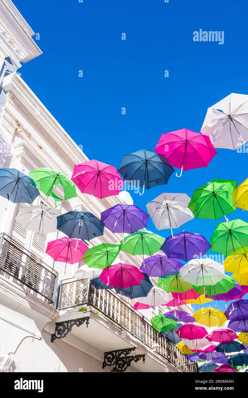 Umbrellas as a tourist attraction in Calle Fortaleza, Old Town, San