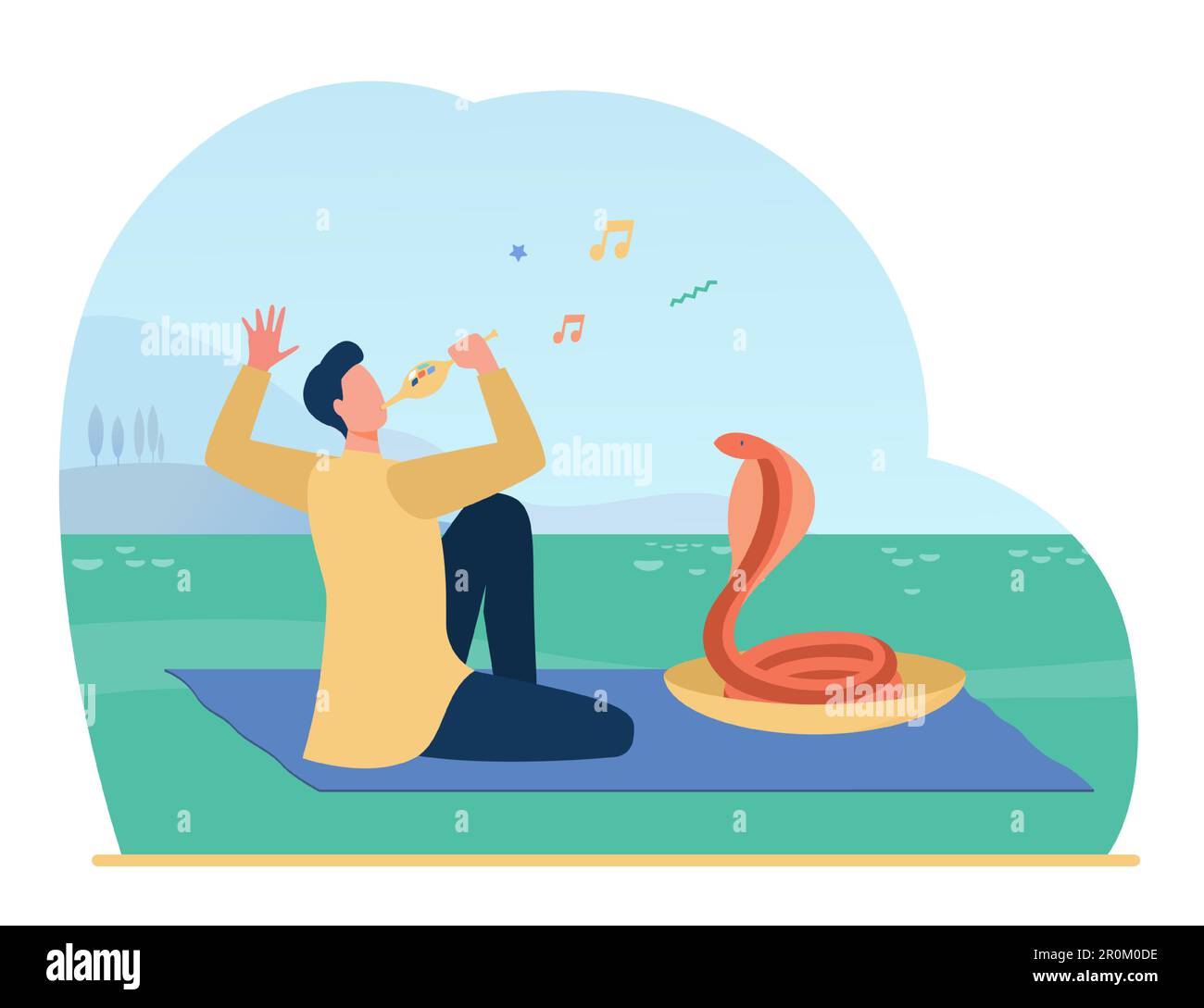 Snake charmer playing pipe flute for dancing cobra Stock Vector Image