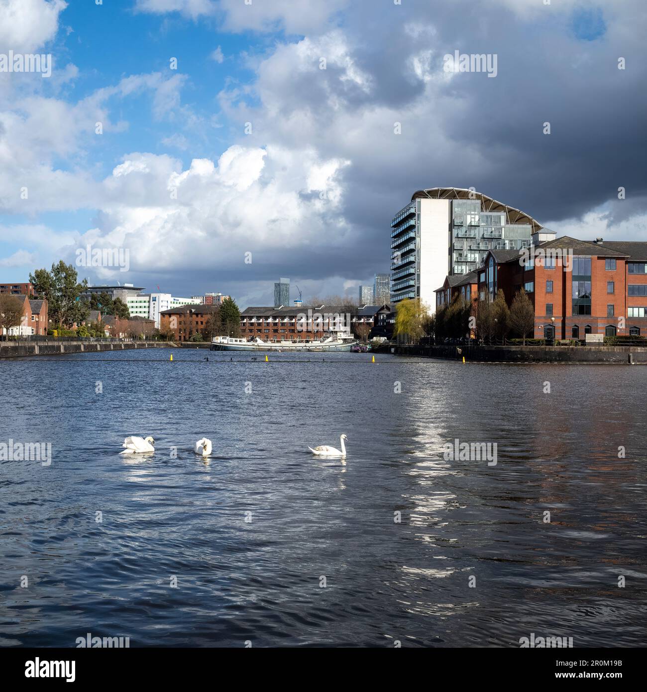 Reflections of contemporary buildings, Salford Quays, Manchester, UK Stock Photo