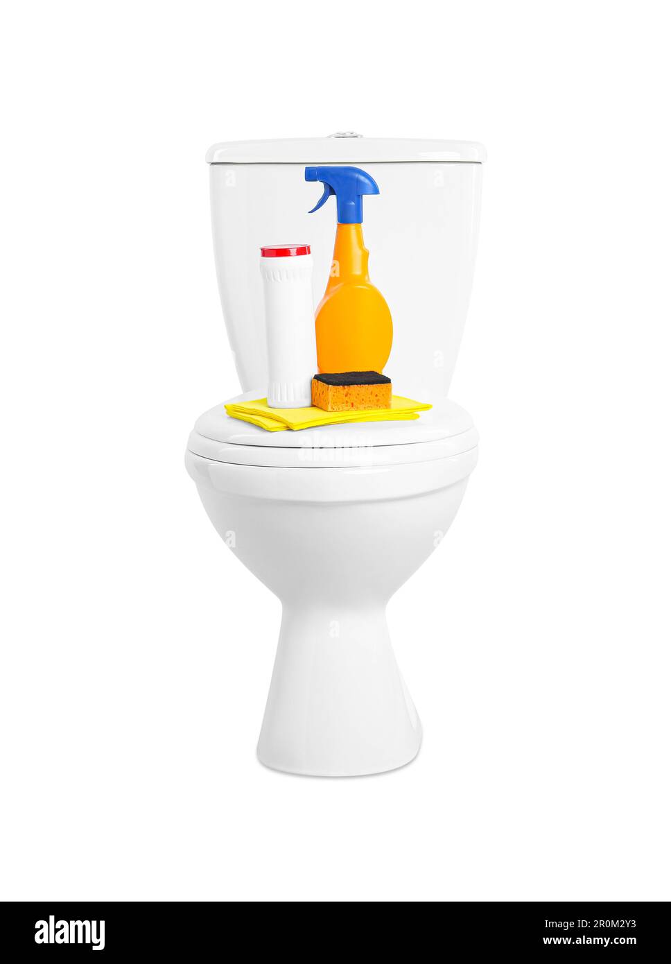 Cleaning Supplies Near Toilet Bowl in Bathroom Stock Image - Image