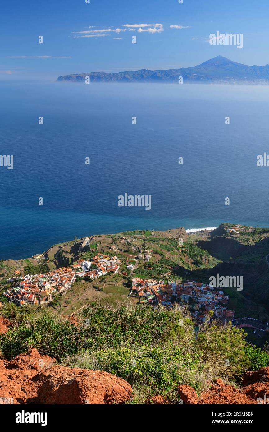 View to village of Agulo and Teneriffa with Teide, UNESCO World ...