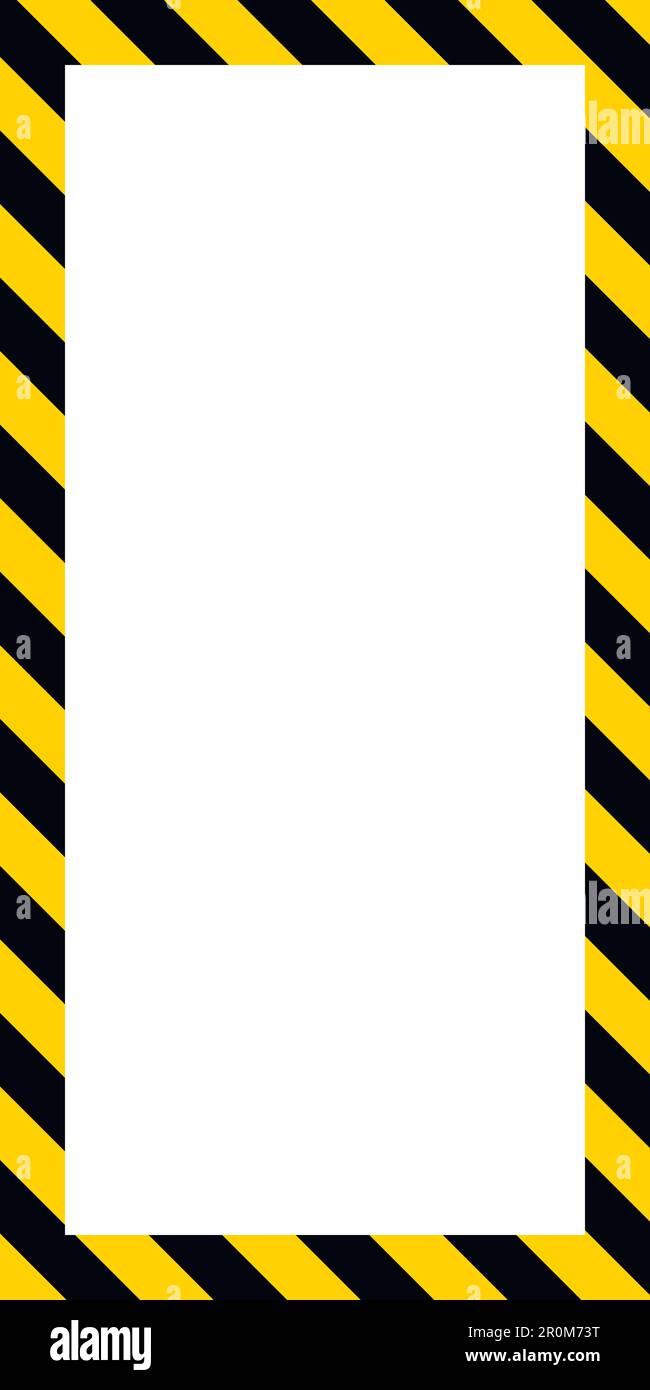 Vertical banner frame, diagonal yellow and black stripes Stock Vector