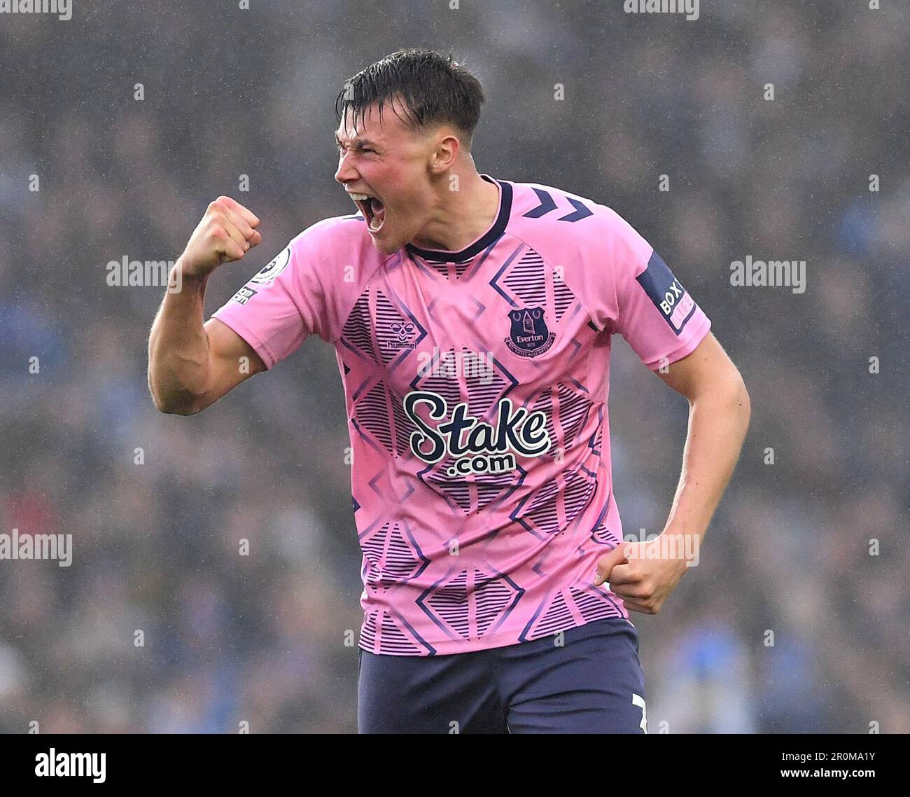 Nathan Patterson of Everton celebrates their fourth goal  during the Premier League match between Brighton & Hove Albion and Everton at The American Express Community Stadium , Brighton , UK - 8th May 2023 Stock Photo