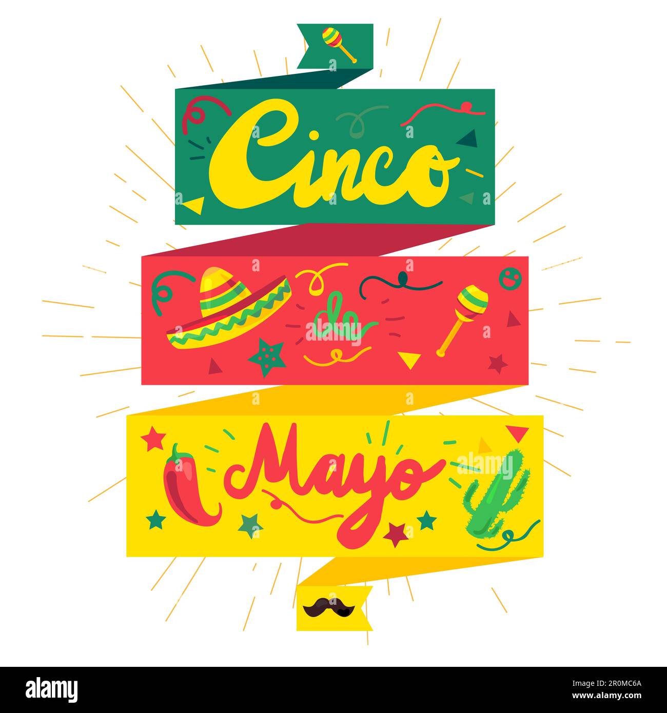 Cinco De Mayo Festival Sticker With Chili, Cactus, Mustache And ...