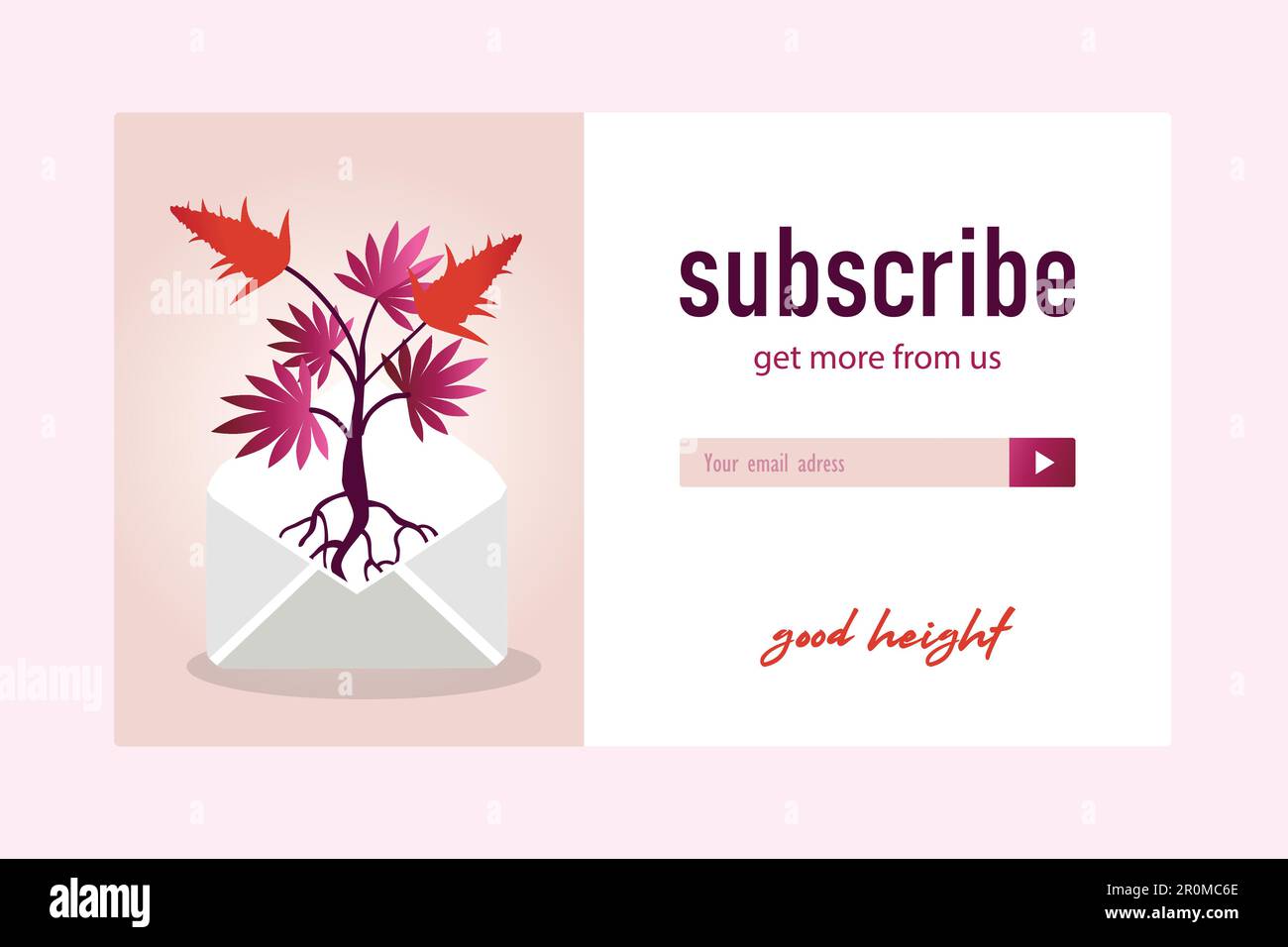Pink email subscription design with marihuana bush Stock Vector