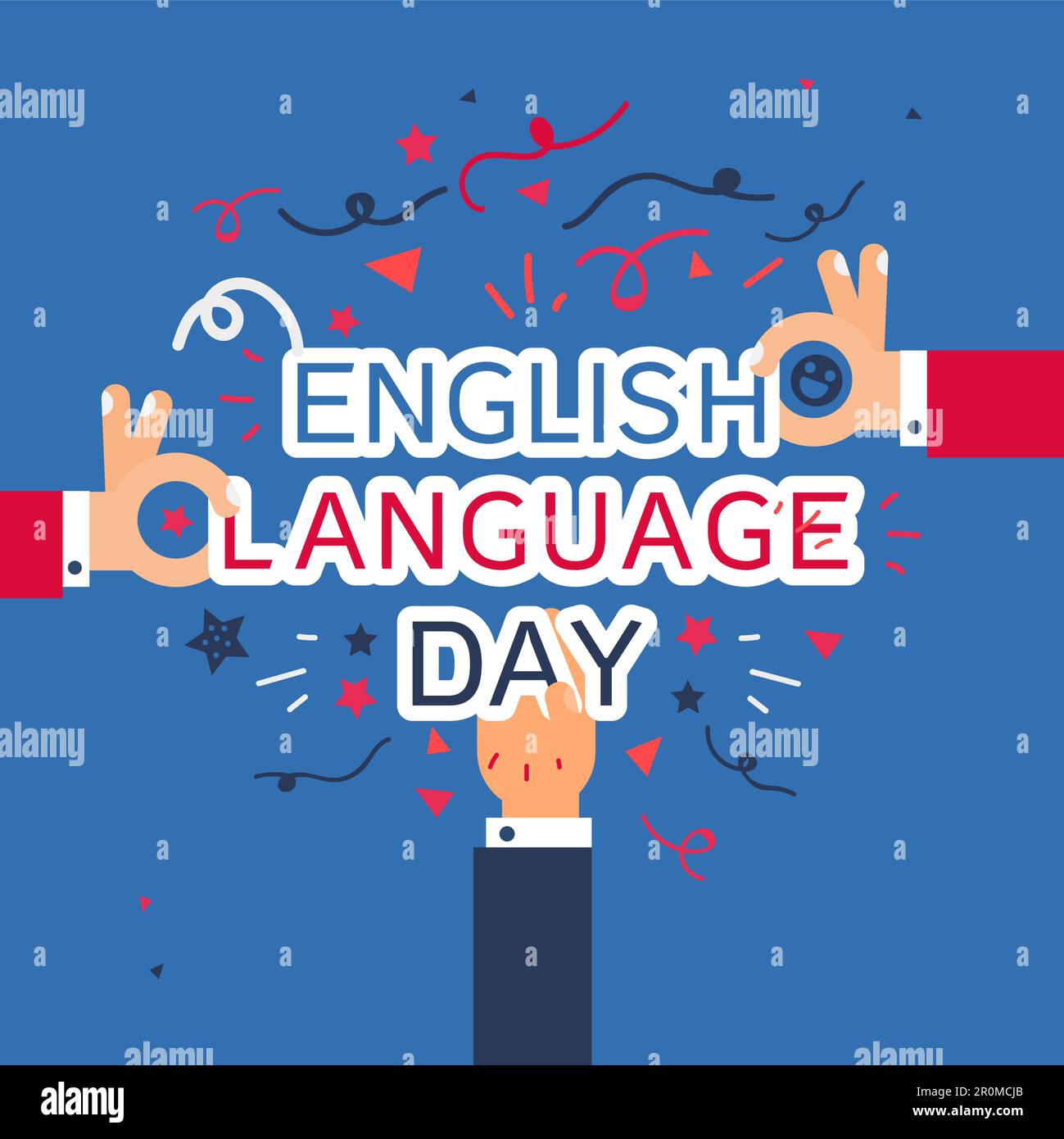 English Language Day Banner With Humans Hands. Vector Stock Vector