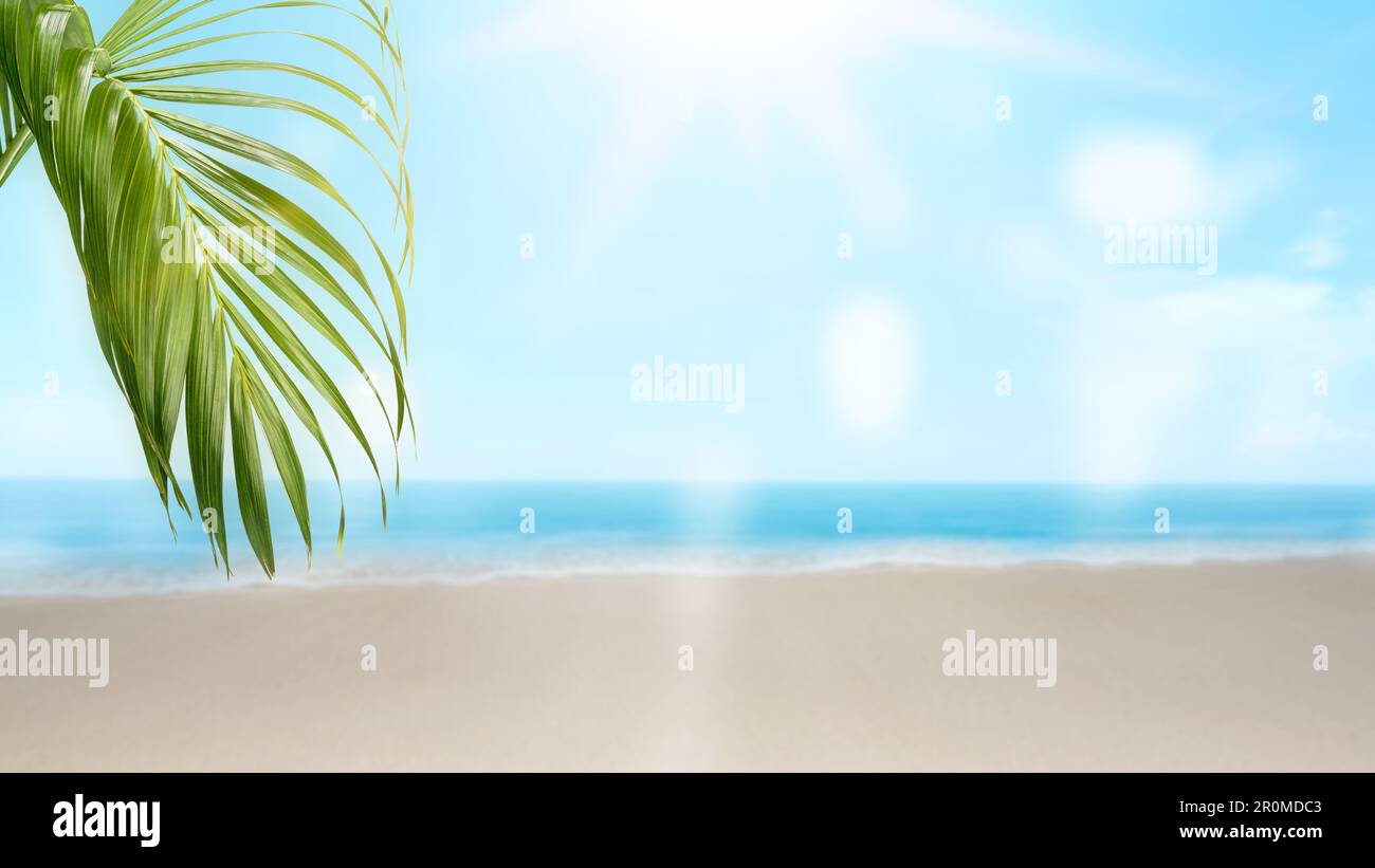 Sandy beach with the blue ocean and blue sky background Stock Photo - Alamy