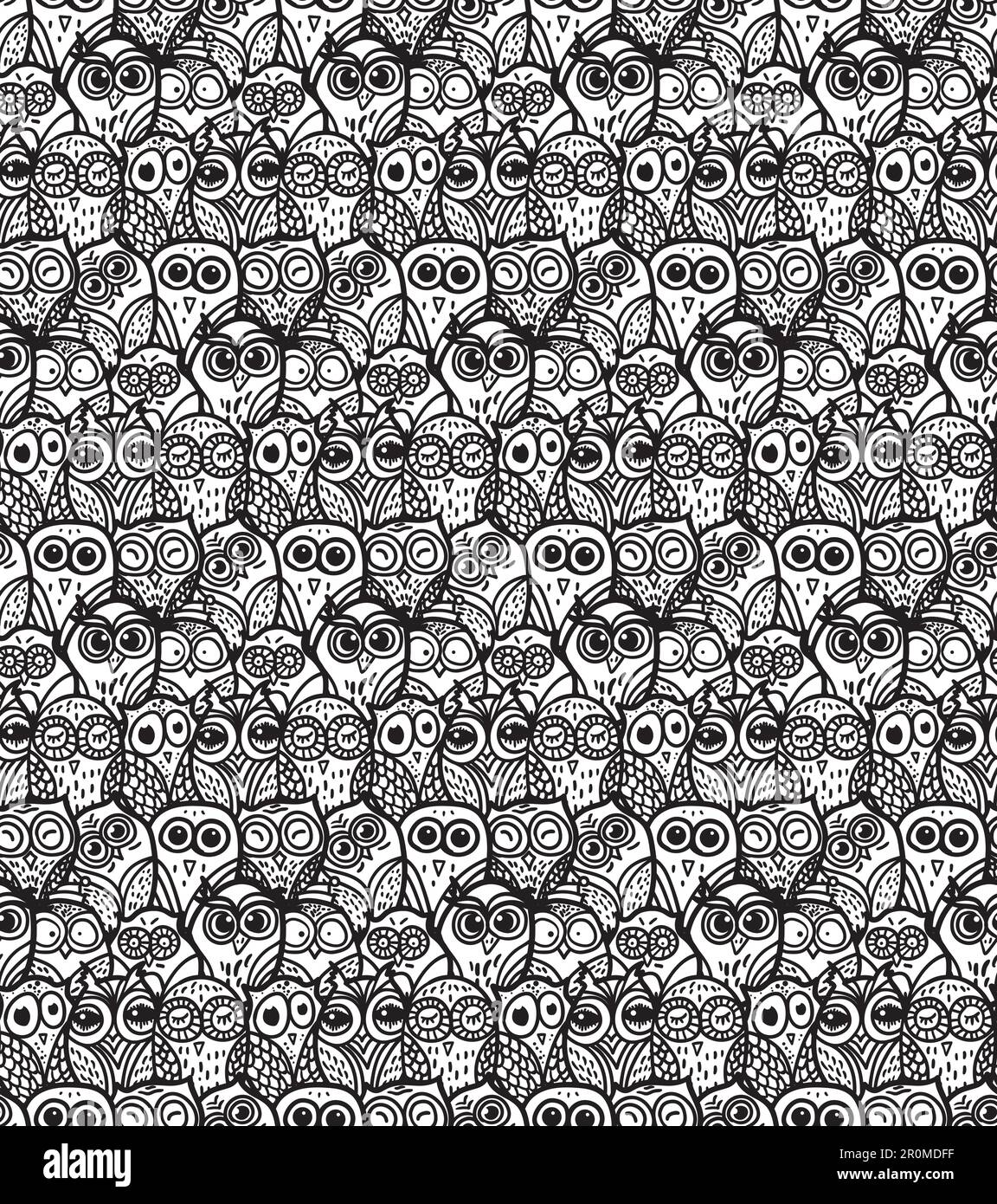 Hand Drawn Funny Owl. Owls seamless pattern for print, fabric, wrap and ...