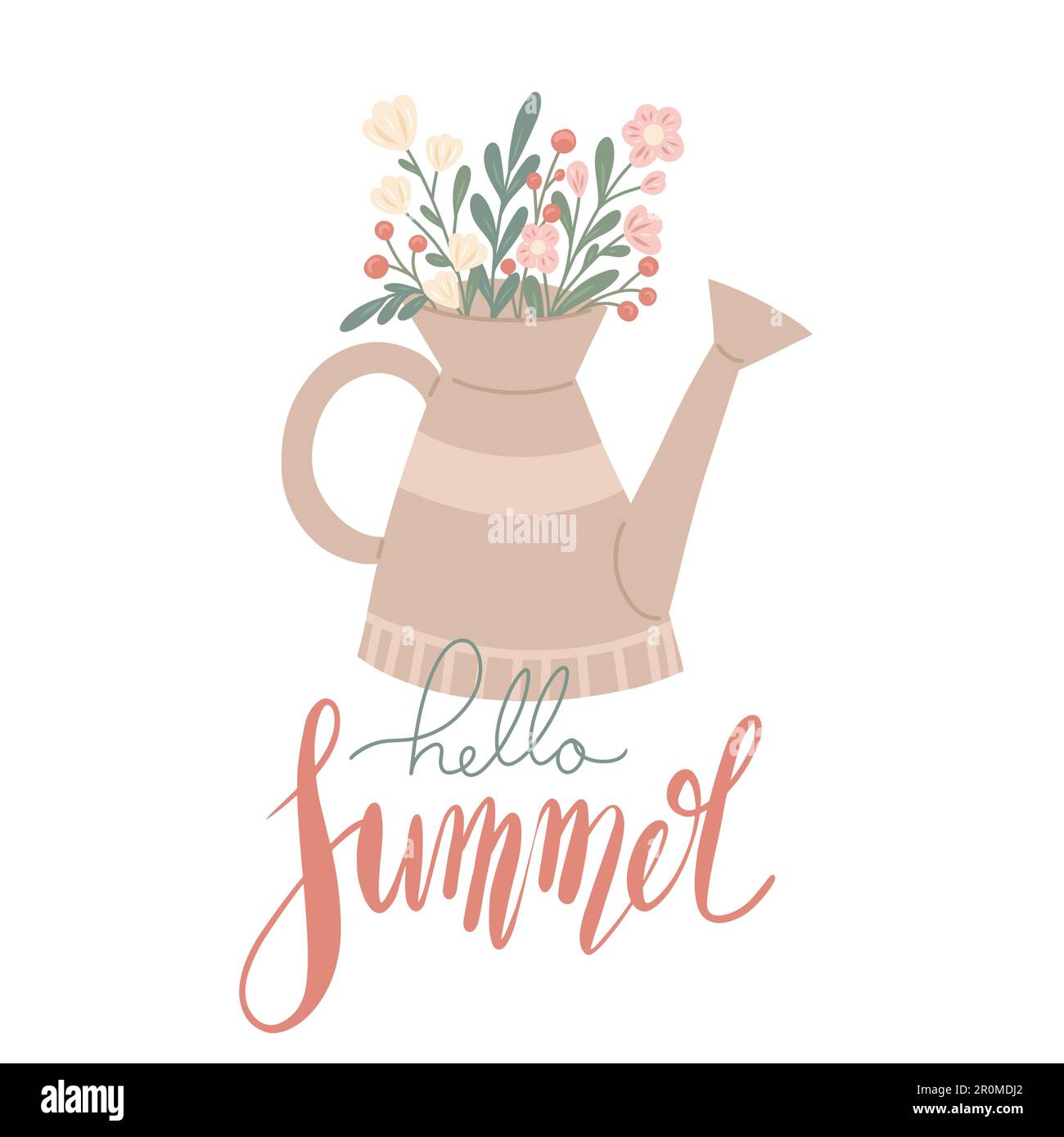 Slogan hello summer. Vector vertical card with flat hand drawn ...