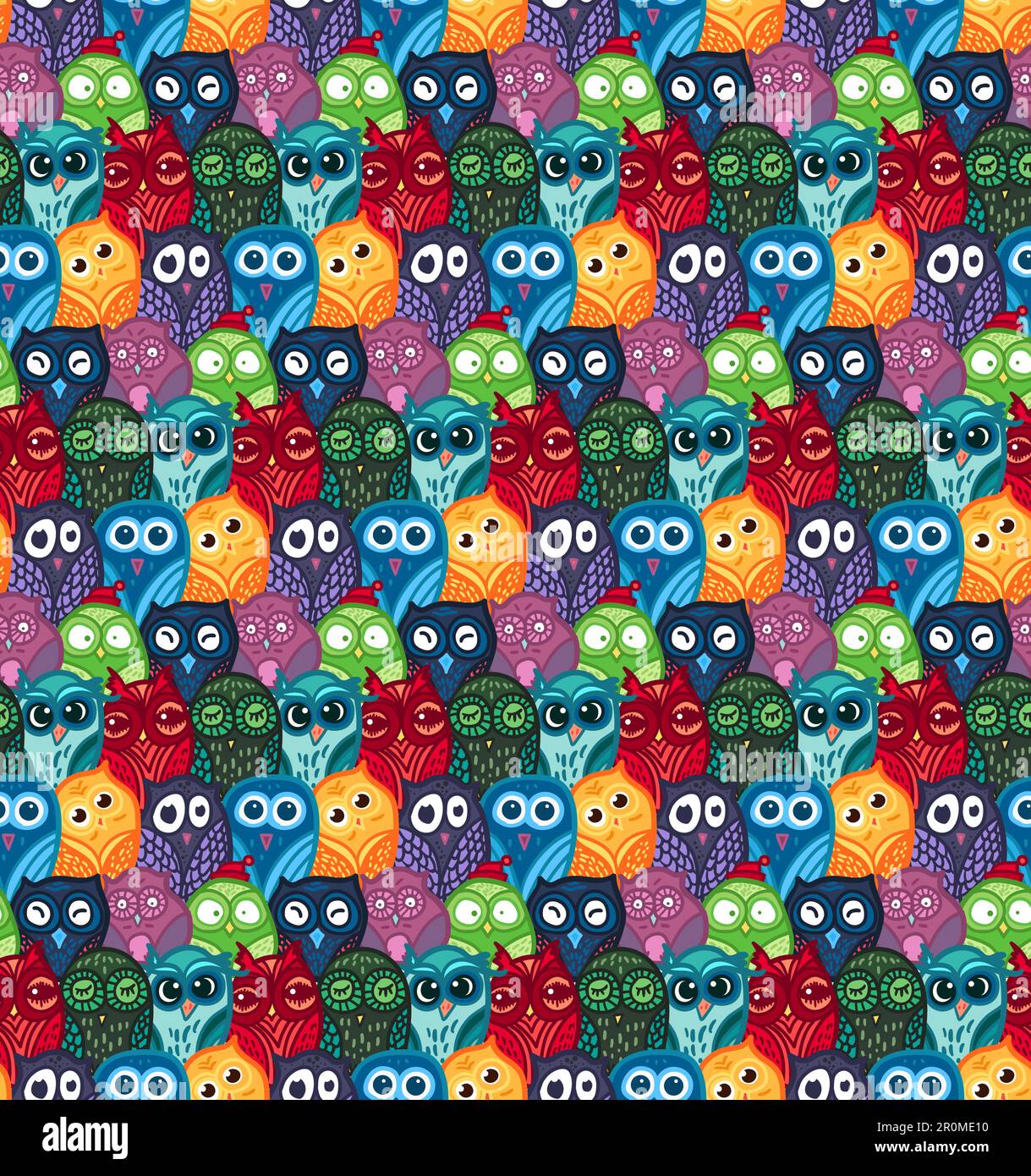 Hand Drawn Funny Owl. Owls seamless pattern for print, fabric, wrap and ...