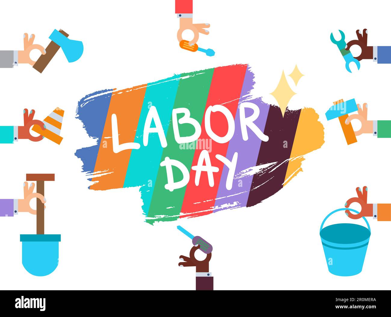 Screwdriver Lettering Labor Day Lettering Greeting Banner In View Ribbon With hammer ...