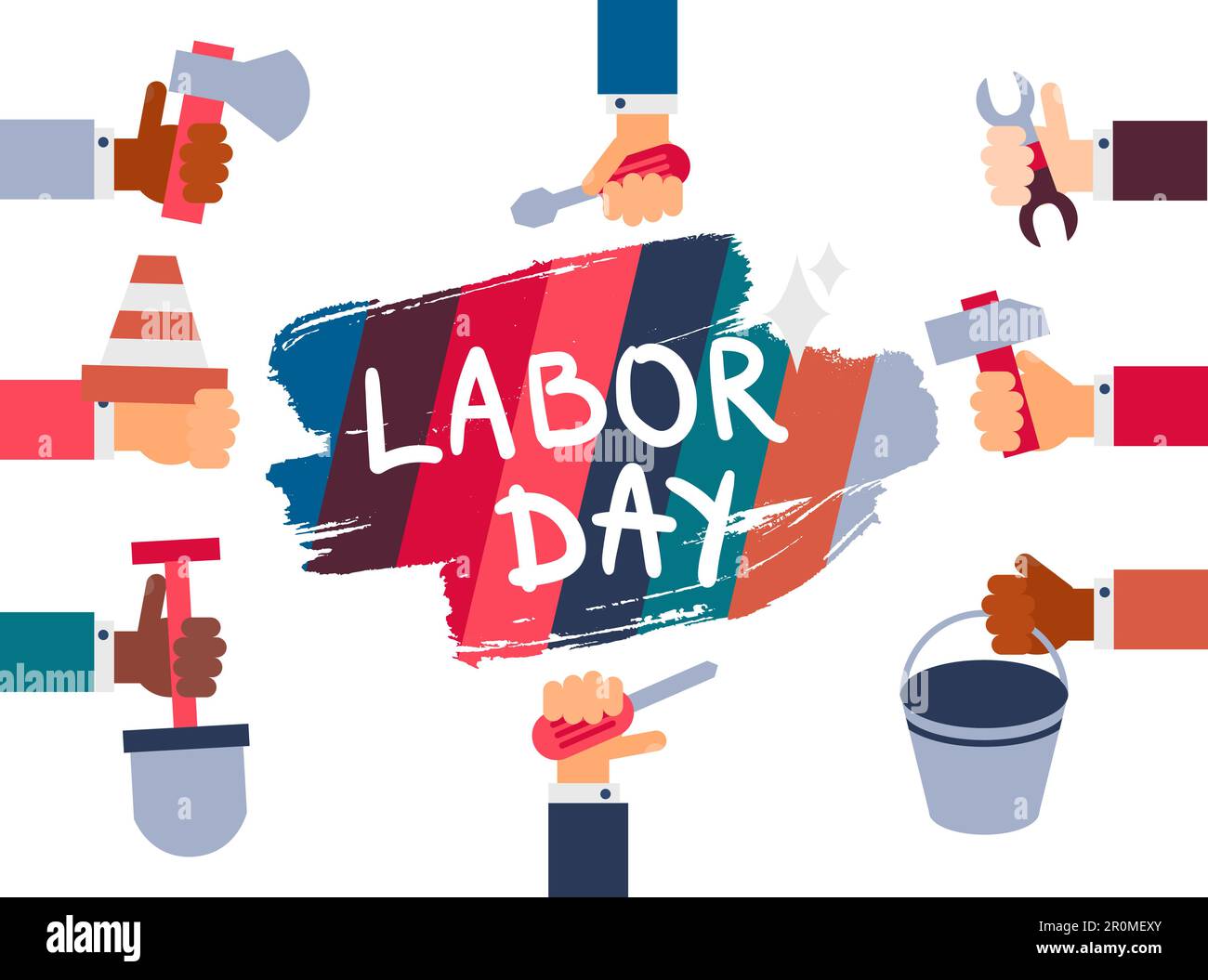 Screwdriver Lettering Labor Day Lettering Greeting Banner In View Ribbon With hammer ...