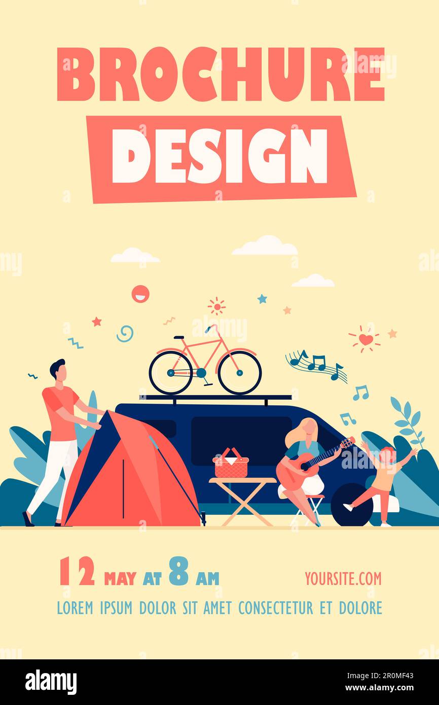 Happy group of tourists camping on nature Stock Vector