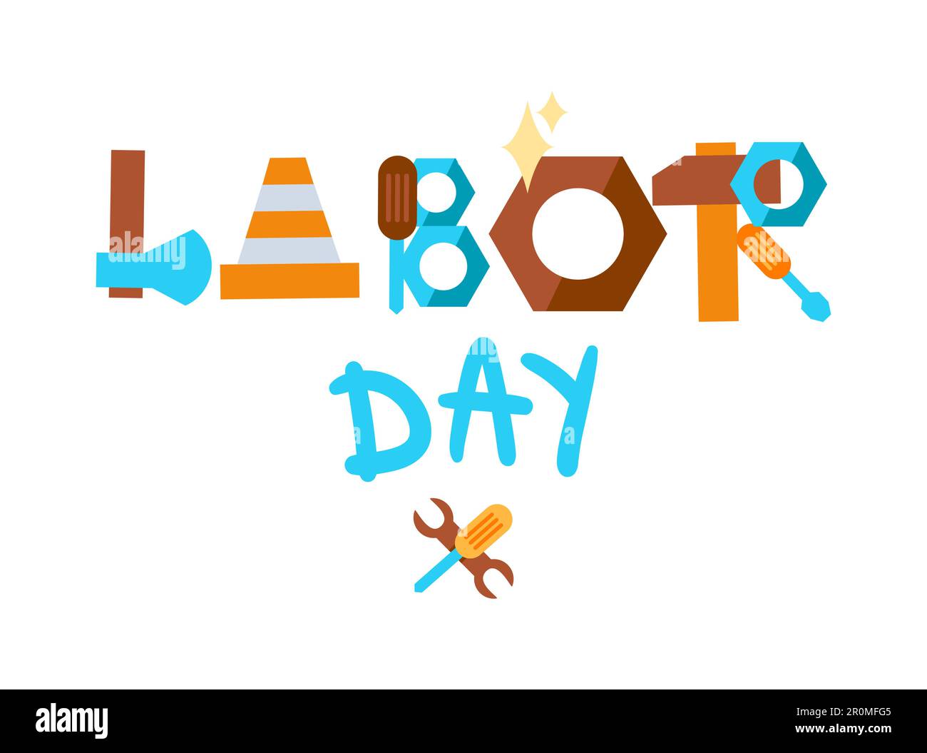 Screwdriver Lettering Labor Day Lettering Greeting Banner In View Ribbon With hammer ...