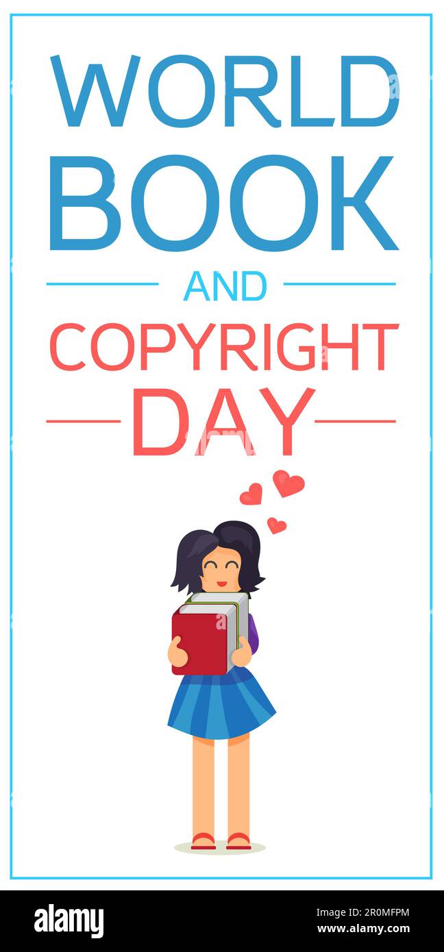 World Book and Copyright Day Vertical Banner Wtih Reading Girl. Vector Stock Vector