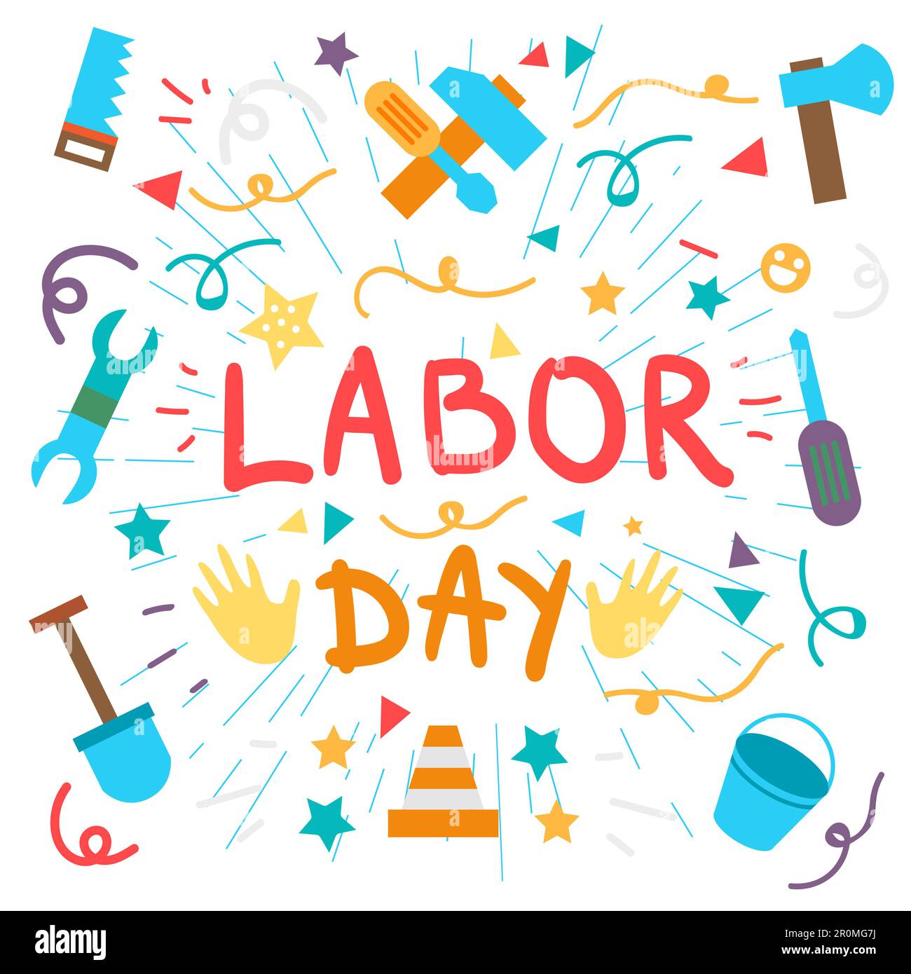 Screwdriver Lettering Labor Day Lettering Greeting Banner In View Ribbon With hammer ...